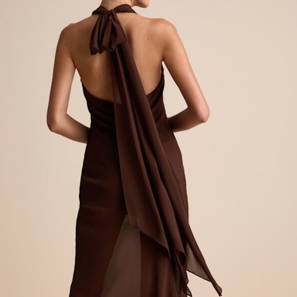 Lulus Eshai Brown Cowl Halter Midi Dress - Size M - Picture 1 of 3